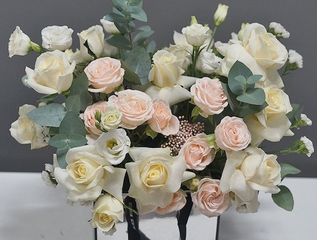 Box with White and Cream Roses photo